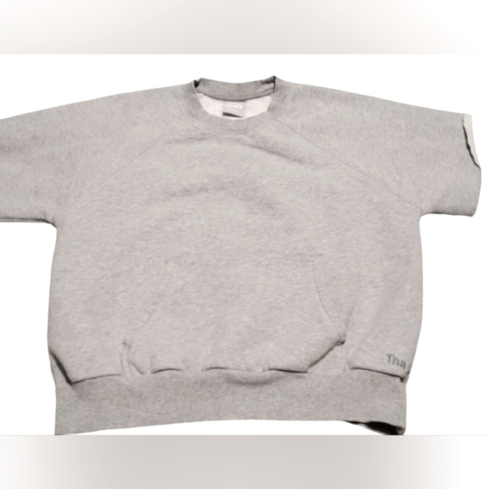 TNA ARITZIA | TNA Cozy Boyfriend Cropped Sleeve Light Gray Crewneck Sweater | XS